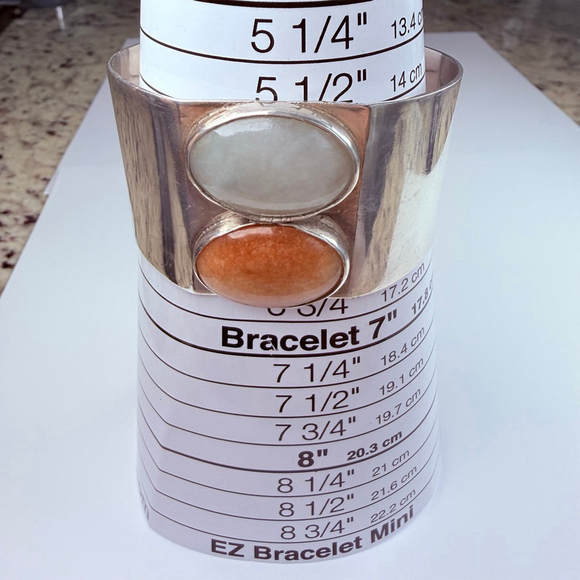 Artisan BIG Orange & Pale Jade Handmade 35mm Wide Sterling Silver Cuff Bracelet - Picture 10 of 11